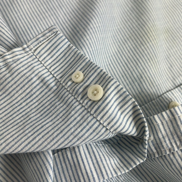 Patagonia Sz XXL Organic Cotton Blend Short Sleeve Blue/White Button Down Shirt - Picture 12 of 13